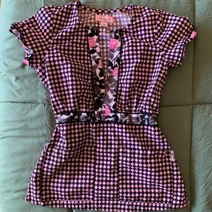 Rose and Checked Koi Scrub Top